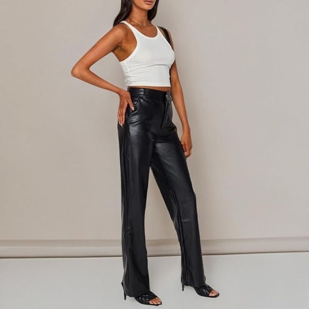 Truth By Republic Black Straight Leg Faux Leather Pants